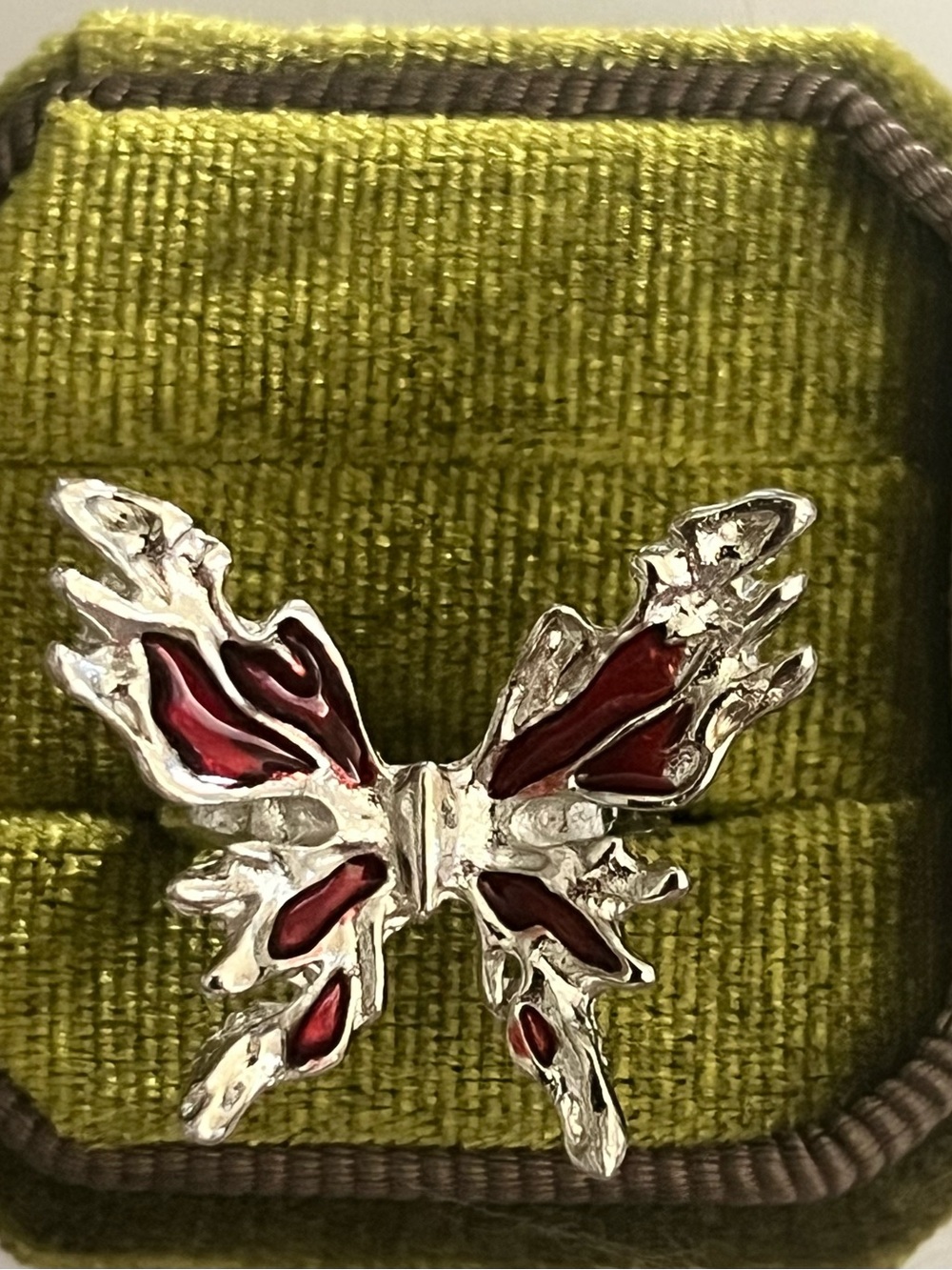 Gothic/Punk Whimsical Red & Silver Butterfly Open Ring Size 6